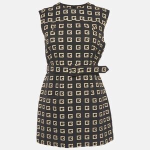 Gucci Black Square G Print Faille Belted Tunic Dress M